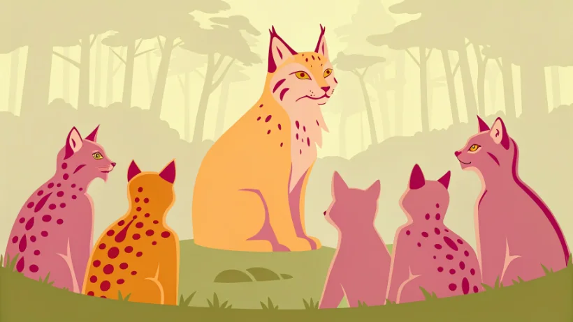 Group of prehistoric clan cats in a circle during a leadership council meeting