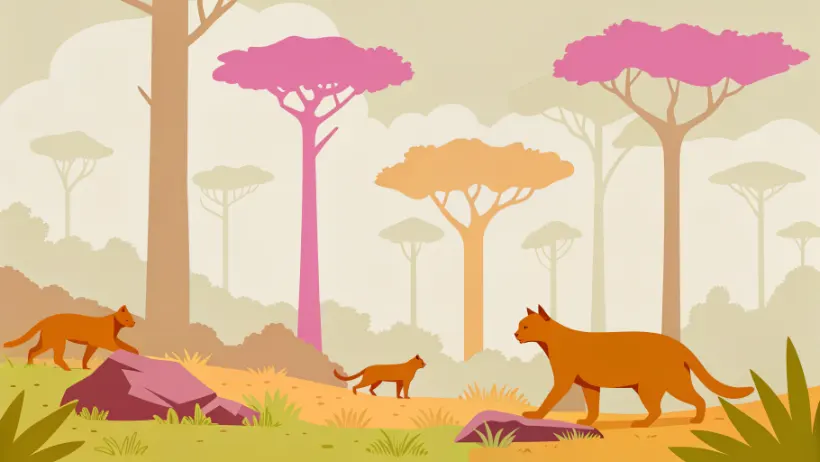 Prehistoric landscape showing Named clan cats in their territory